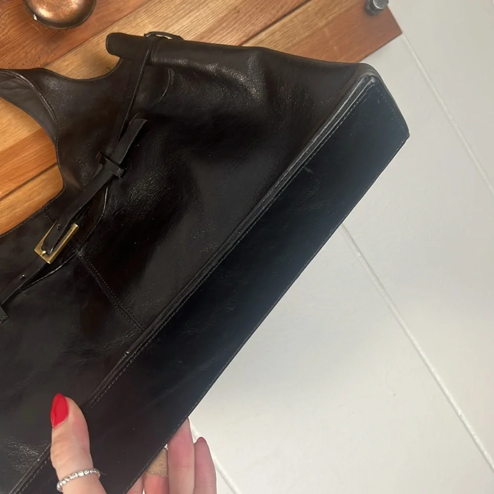 Francesco Biasia Black Leather Hobo Bag with Belt Accent